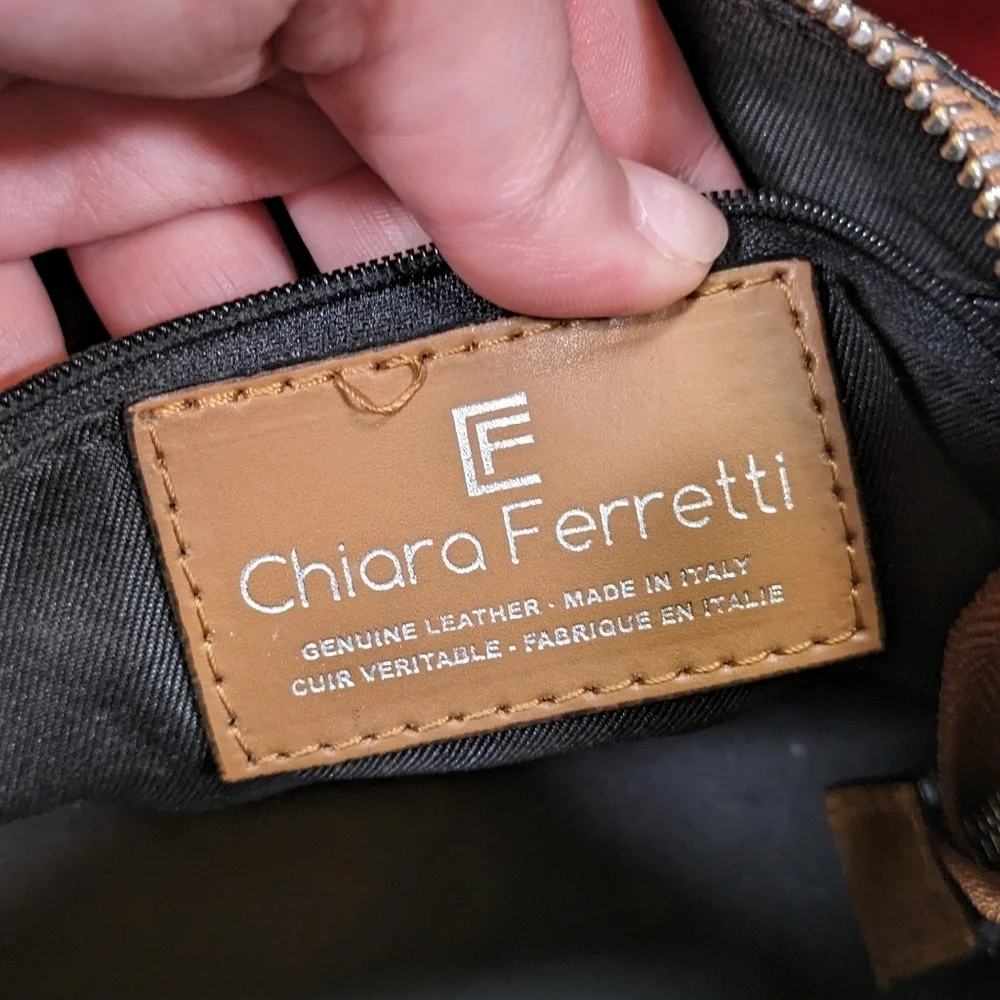 Chiara Ferretti Italian Leather Croc Embossed Cognac Brown Convertible‎ Bag